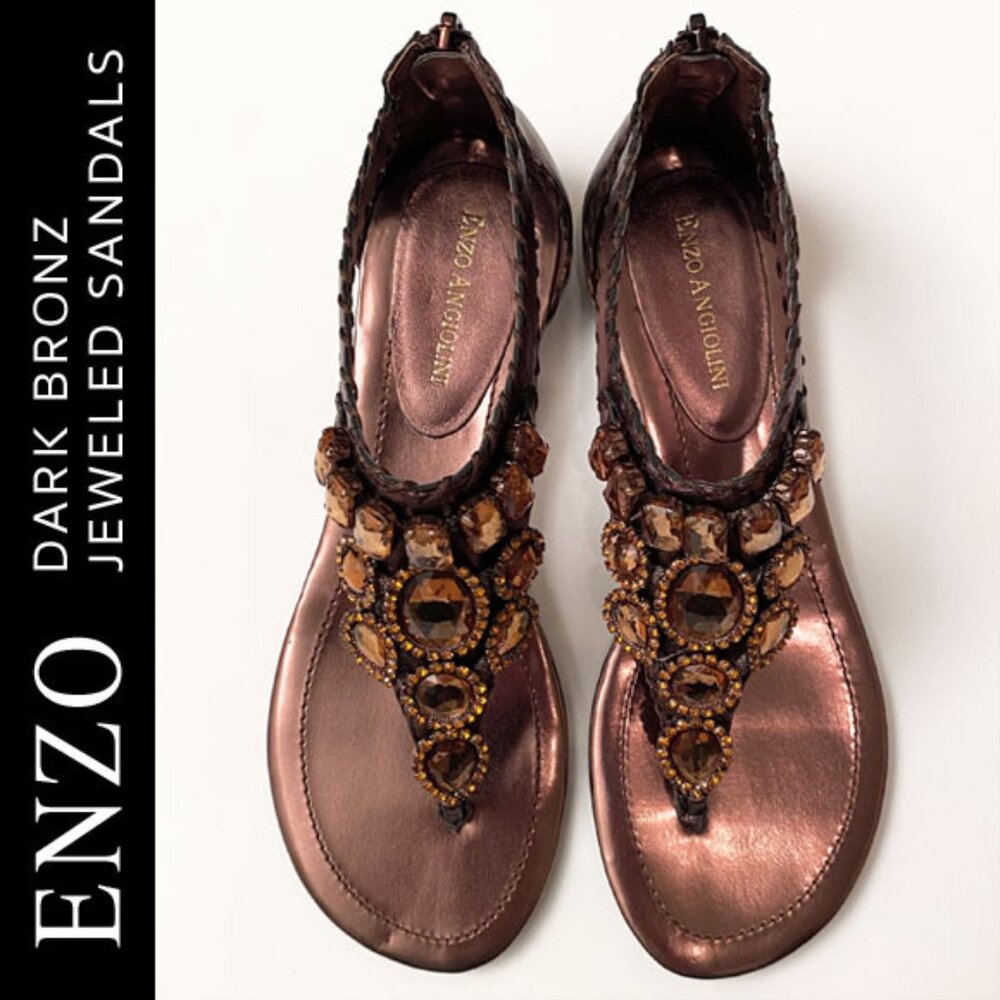 NWT Enzo Angiolini Dark Bronz Jeweled Sandals Size 7
